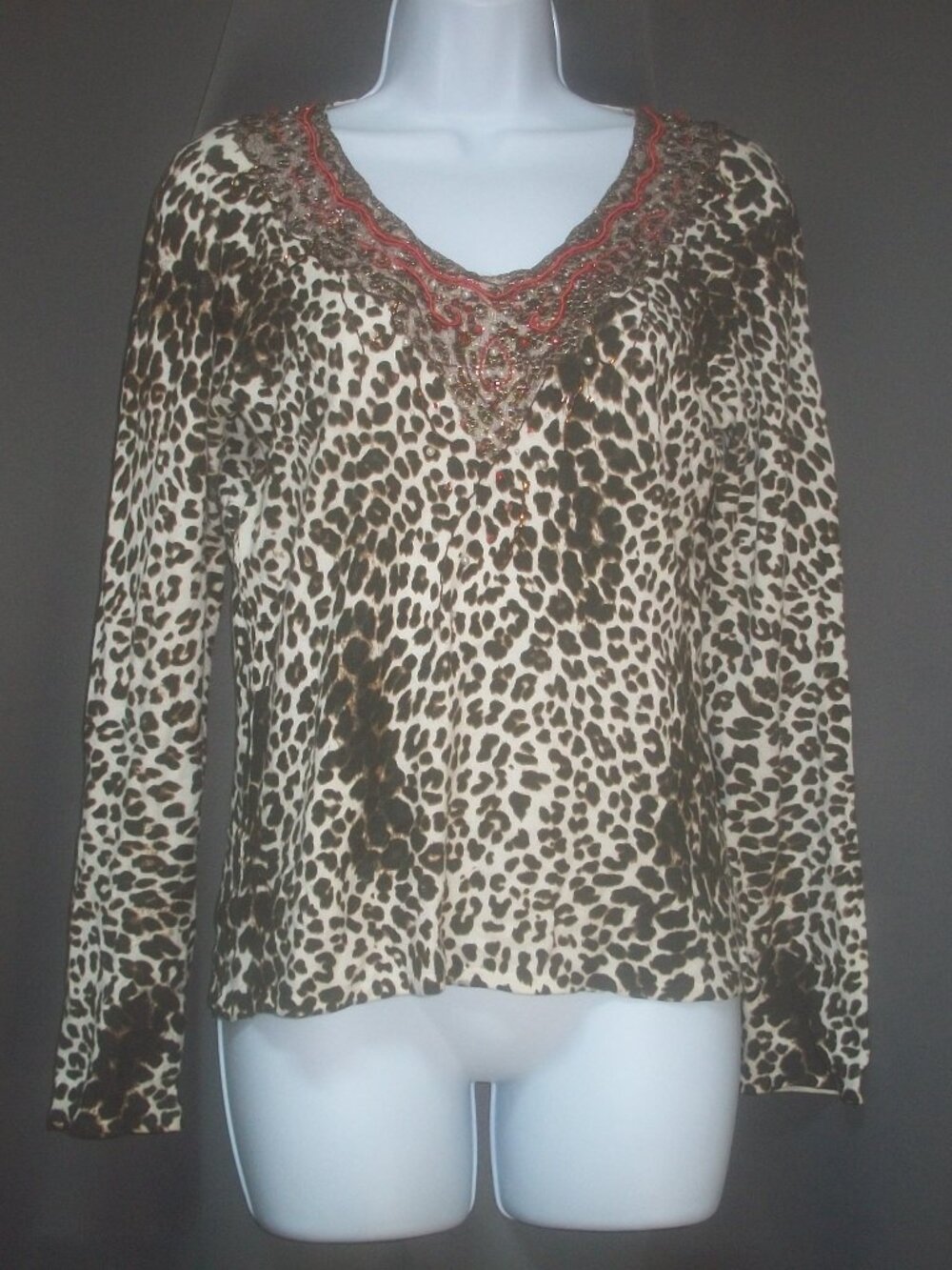 womens leopard sweater embellished bling size small